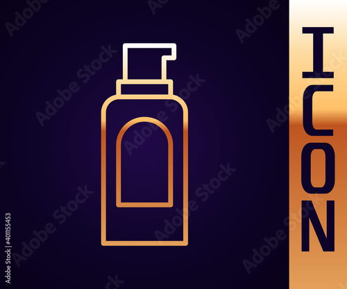 Gold line Spray can for hairspray, deodorant, antiperspirant icon isolated on black background. Vector.