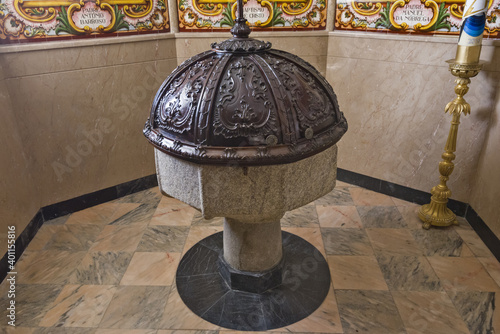 Fototapet baptismal basin inside the church of Valega district of Aveiro, Portugal