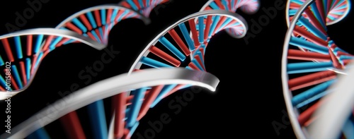 3D DNA Doppelhelix Visualisierung vor schwarzem Hintergrund: Konzept Gentechnik oder Evolution photo