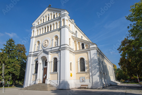 VIENNA, AUSTIRA - OCTOBER 22, 2020: The church Pfarrkirche Kaisermühlen from end of 19. cent..