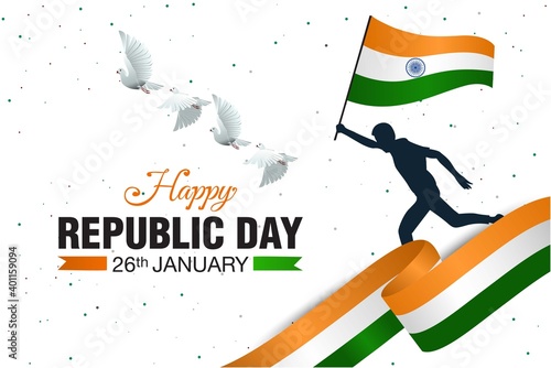26th January India republic Day template. Indian man running with flag. vector illustration designillustration