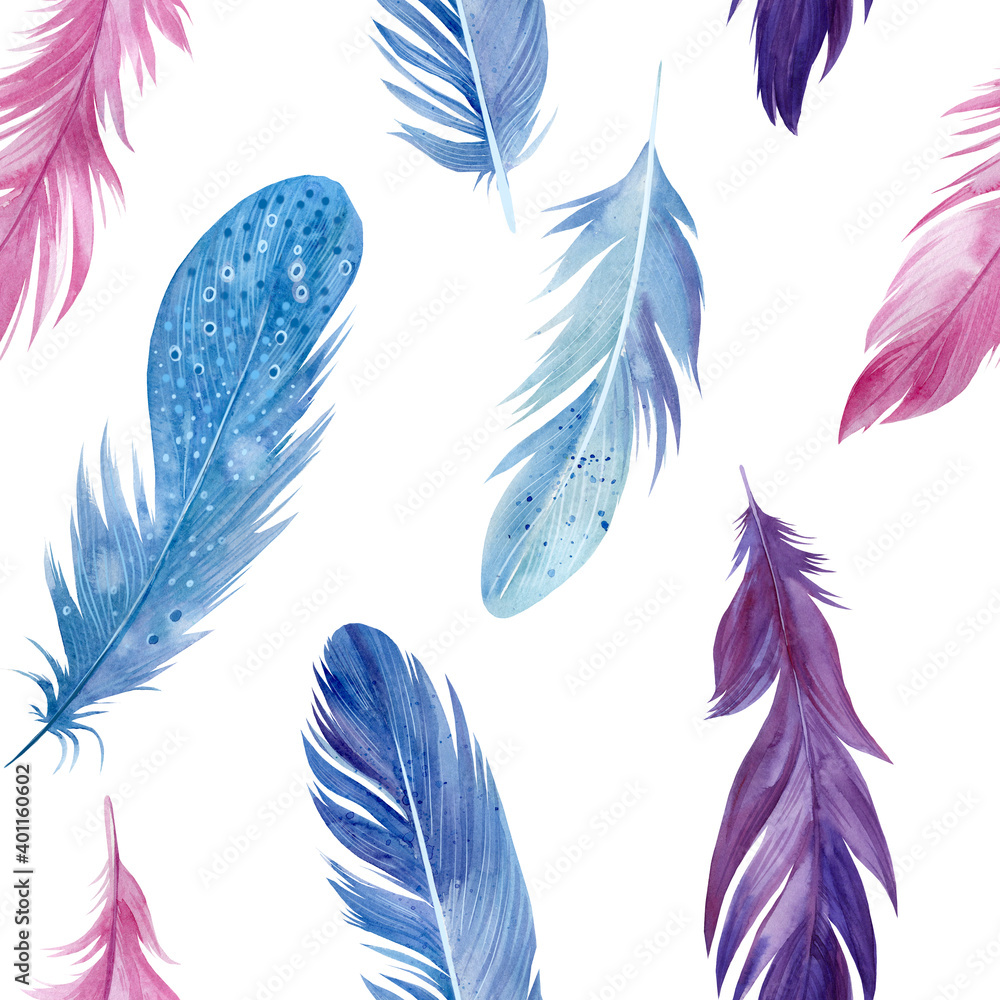 Seamless pattern bird feathers, watercolor illustration Seamless pattern bird feathers, watercolor illustration