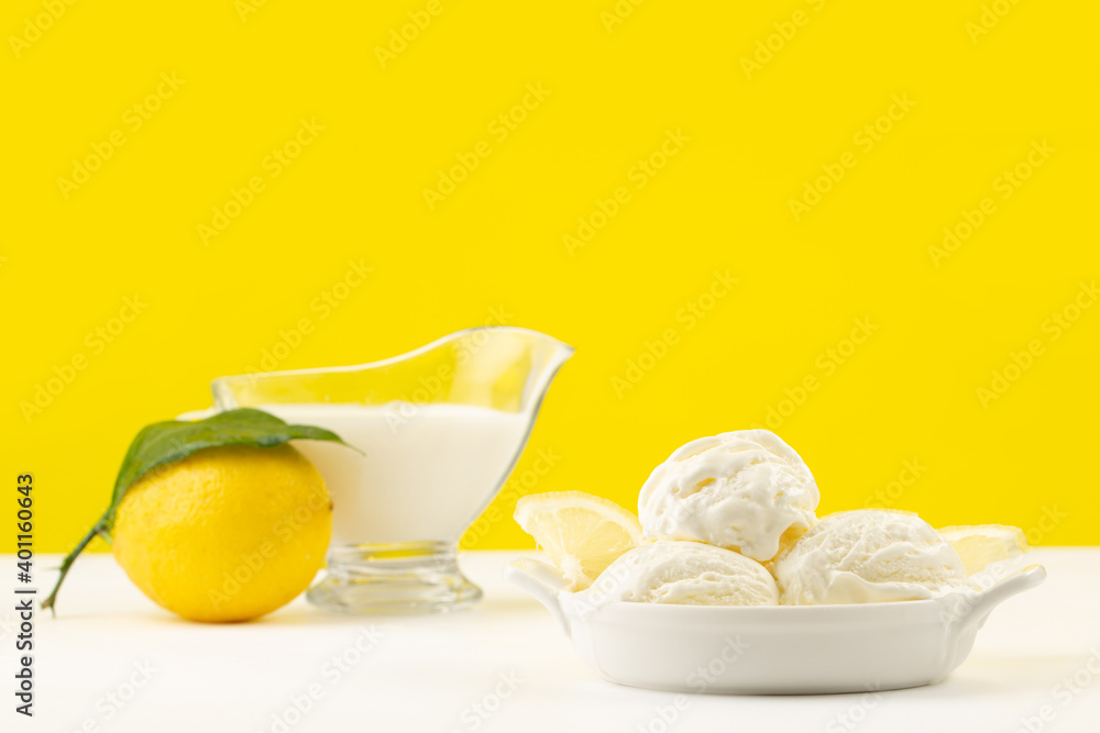 Ice-cream and lemon in studio Ice-cream and lemon in studio