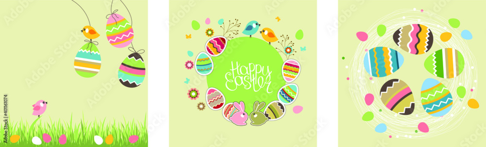 Set with different Easter templates. Festive symbols of spring holiday.
