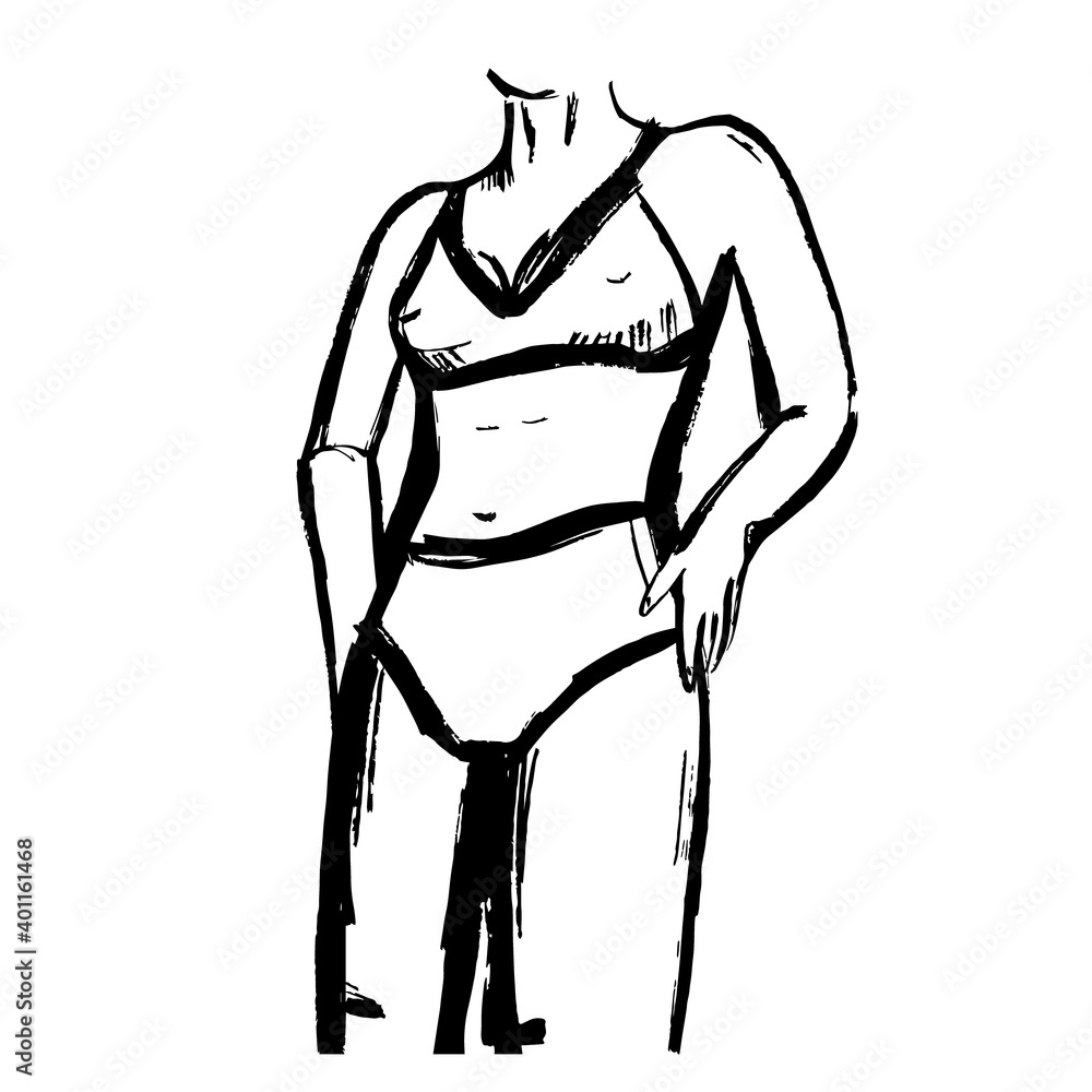 Vector body of a girl drawn by hand in the style of black and white graphics Vector body of a girl drawn by hand in the style of black and white graphics