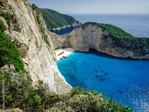 Shipwreck beach with beautiful white sand and turquoise water in Zakynthos, Greece