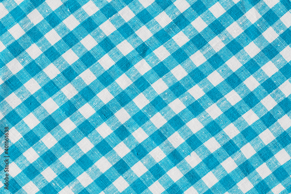 Old Retro Classic Design Linen Plaid Fabric Tablecloth. Abstract Background, Blue And White Colors. Old Retro Classic Design Linen Plaid Fabric Tablecloth. Abstract Background, Blue And White Colors.