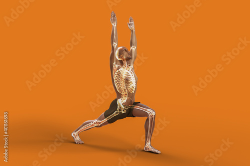 Anatomy of Warrior 1 pose, or Virabhadrasana 1 photo