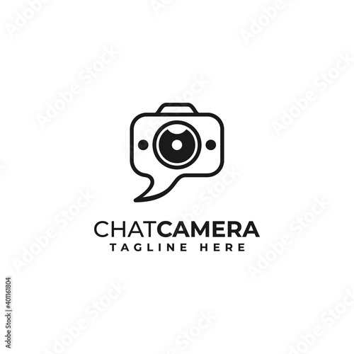 camera, lens, chat, bubble, creative photography logo vector design