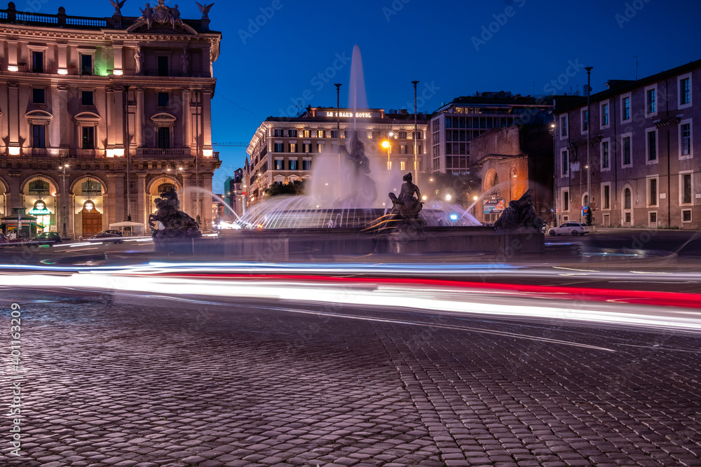 Piazza, Fountain of the Naiads, Rome Italy at night 