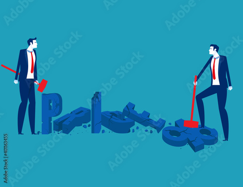 A people with a hammer breaks prices. Discounts and sales