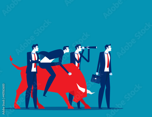 Business with bull market team. Stock market and exchange