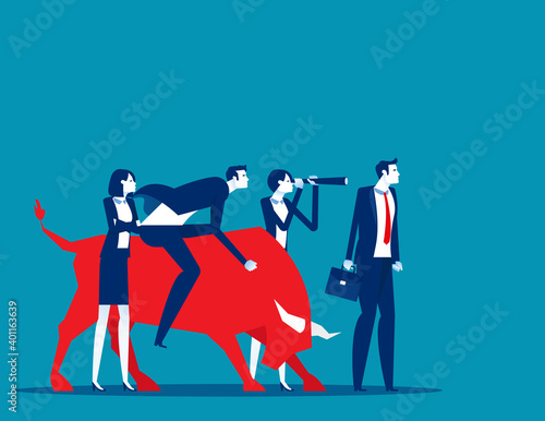 Business with bull market team. Stock market and exchange