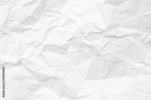 White crumpled paper texture background. Clean white paper. Top view.
