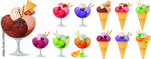 Different sorts of icecream isolated on white
