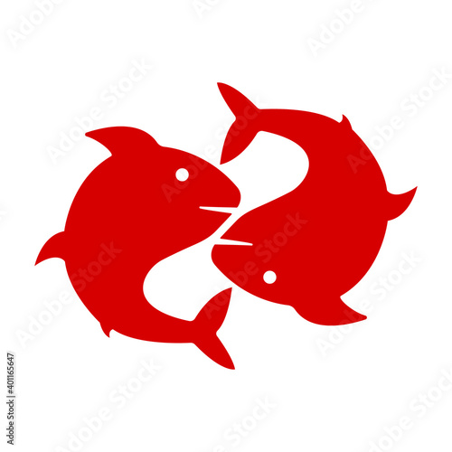 Two red fish on a white background, sign for design, vector illustration