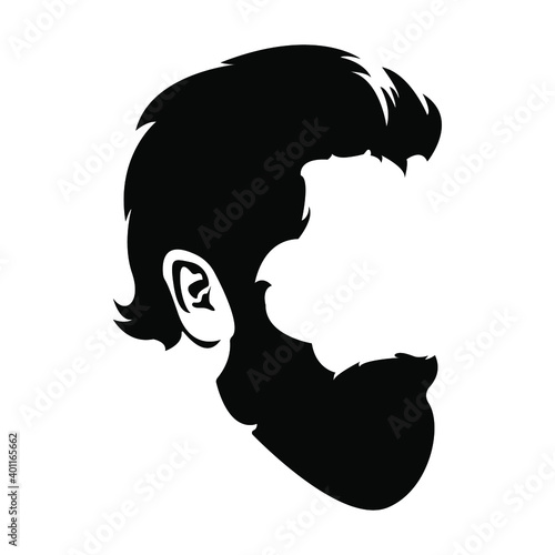 Mens hairstyle and black beard on white background, sign for design, vector illustration