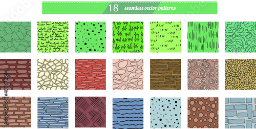 Seamless patterns with garden textures.