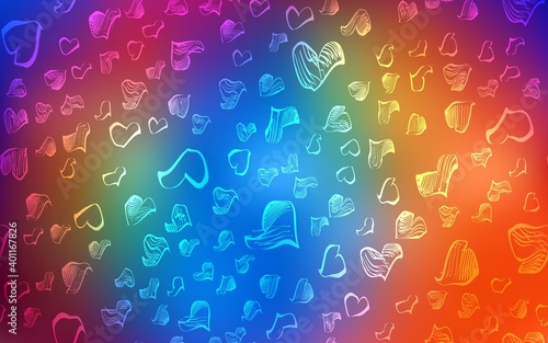 Dark Multicolor vector cover with Shining hearts. Blurred decorative design in doodle style with hearts. Beautiful design for your business advert of anniversary.