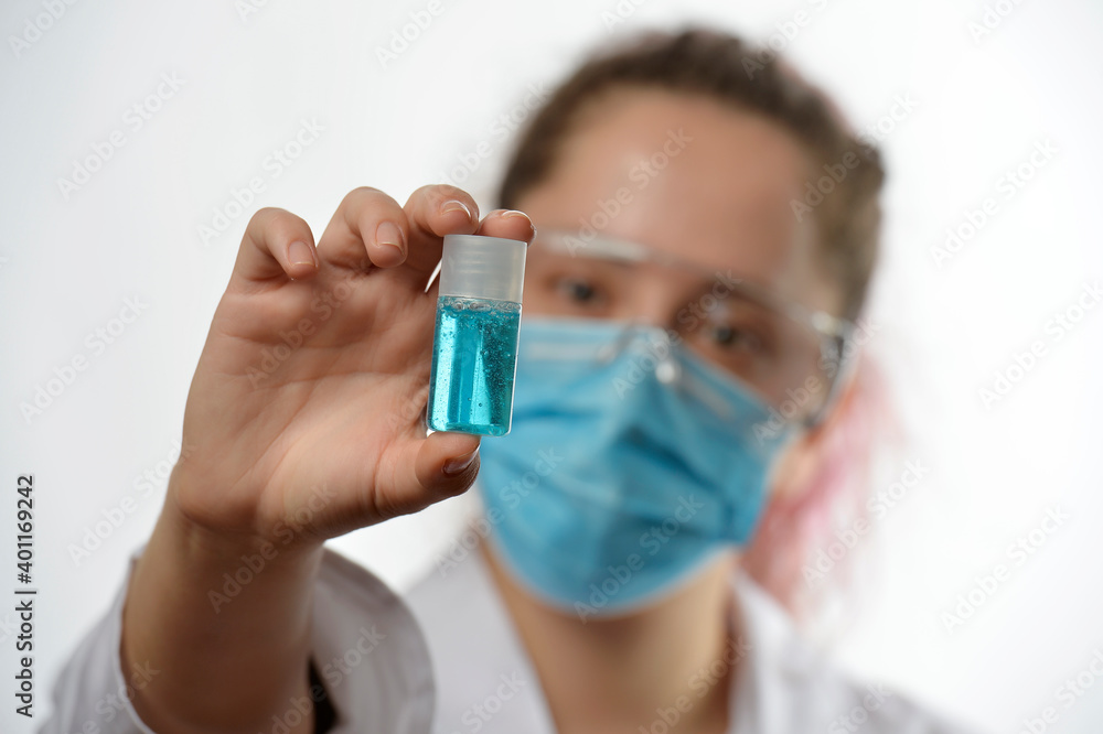 chemical girl looks at a can of blue product
chemical girl looks at a can of blue product