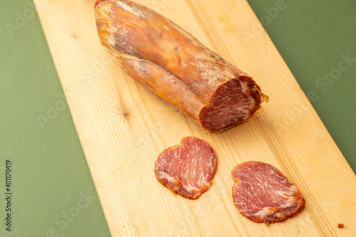 Spanish sausage pork tenderloin on white background