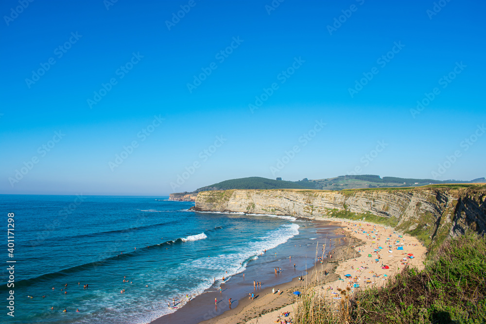idyllic Langre beach on the atlantic ocean of Spain