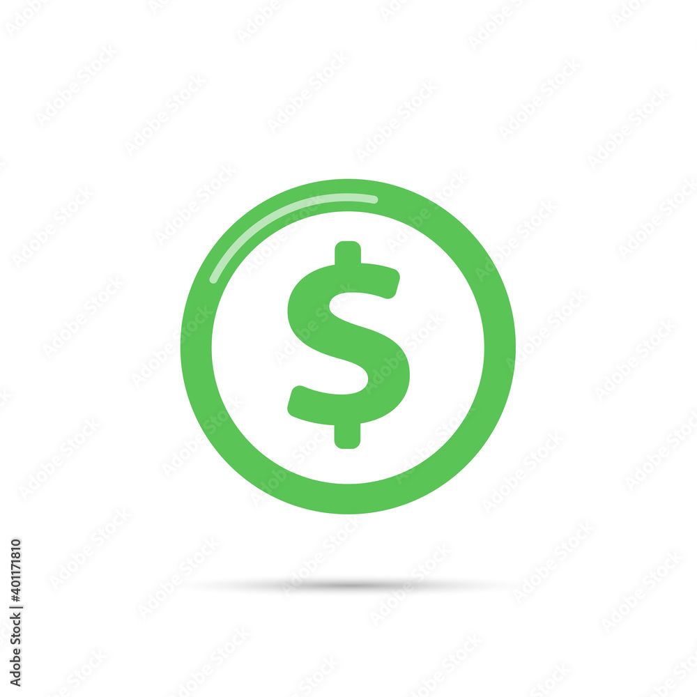 Coin dollar. Flat style. line art Vector illustration icon isolated on white background Coin dollar. Flat style. line art Vector illustration icon isolated on white background