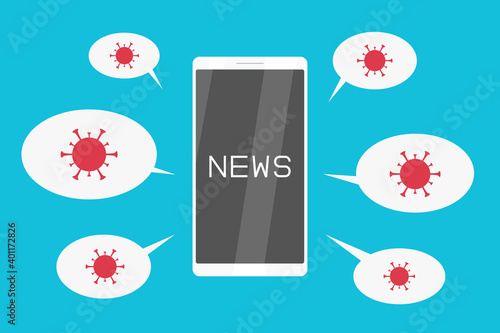 COVID-19 news on smartphone. Vector illustration.
