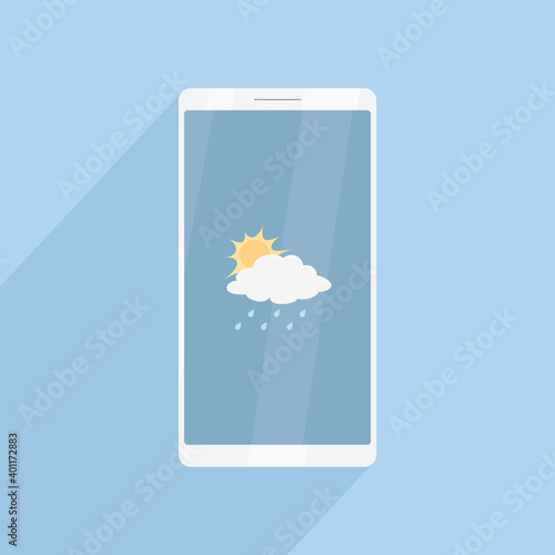 Weather forecast on mobile phone. Vector illustration.