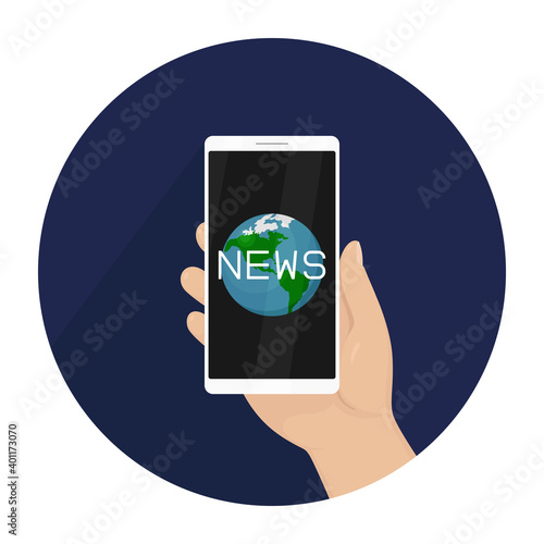 Global news on smartphone. Vector illustration.