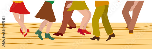 Silhouette of people dressed in vintage fashion, dancing the twist and rock and roll, vector illustration, no white, EPS 8