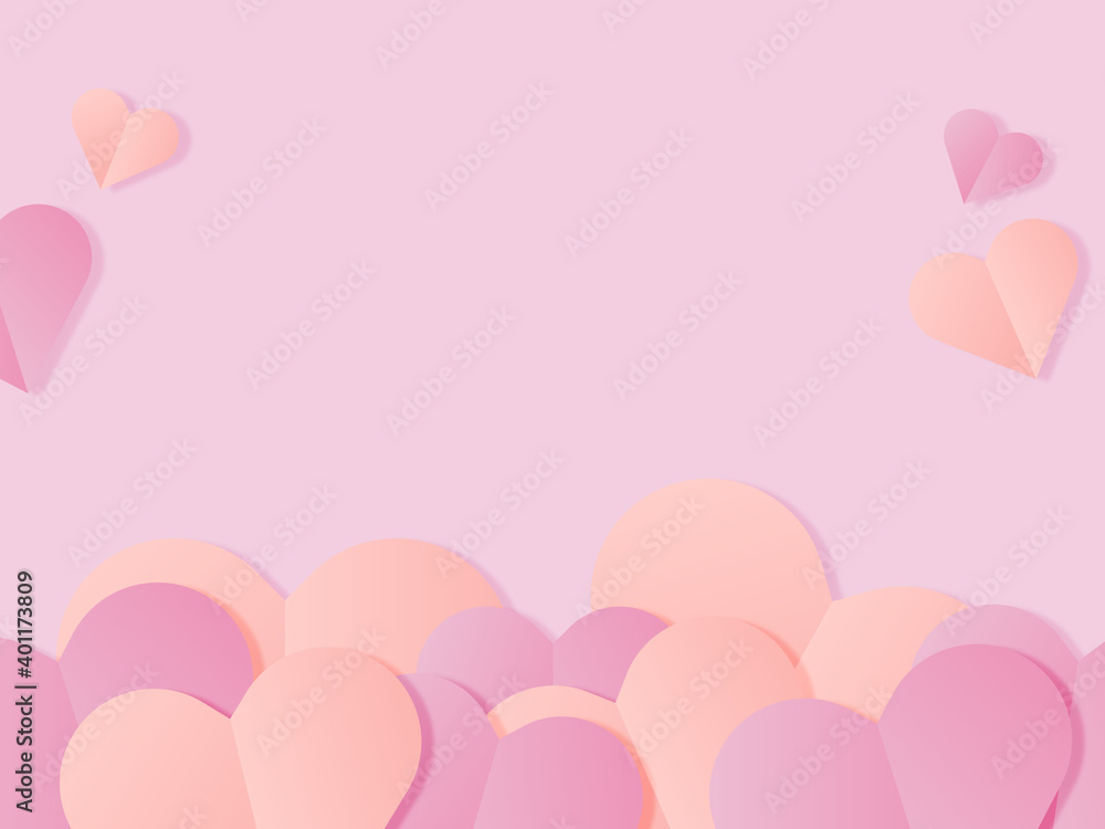 Valentines day pink background with cut out of paper Heart .Happy Valentine's Day banners. Pastel tone. Copy space.