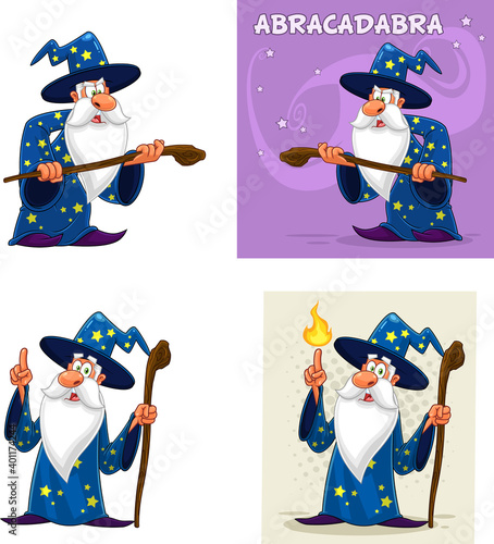 Old Wizard Cartoon Character. Vector Collection Set Isolated On White Background