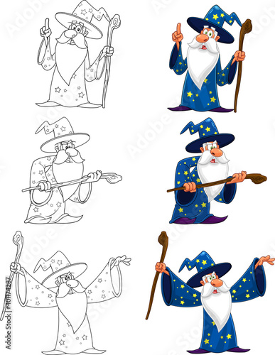 Old Wizard Cartoon Character. Vector Collection Set Isolated On White Background