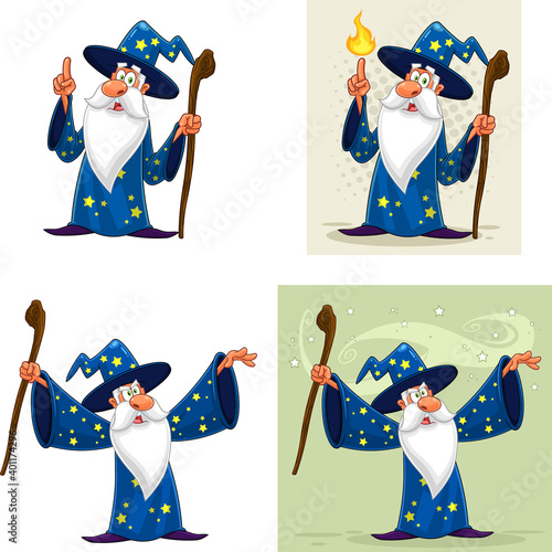 Old Wizard Cartoon Character. Vector Collection Set Isolated On White Background
