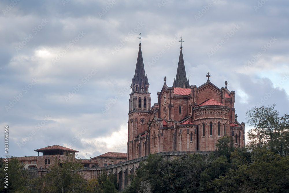 Rear view of the Basilica of Covadonga located in the Pricipado de Asturias, Spain