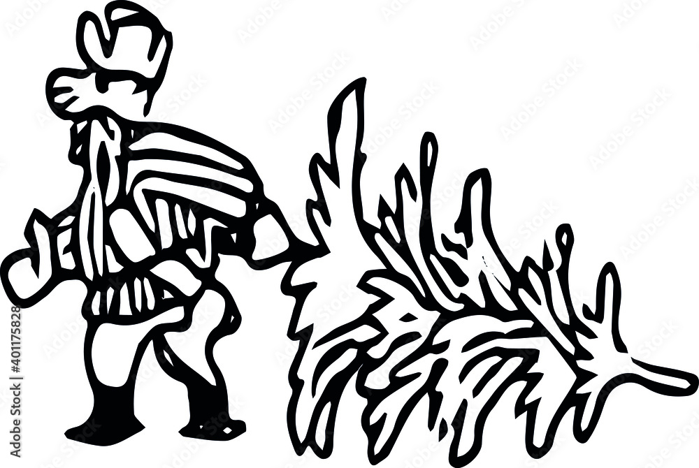 Fototapeta premium a man dragging a spruce