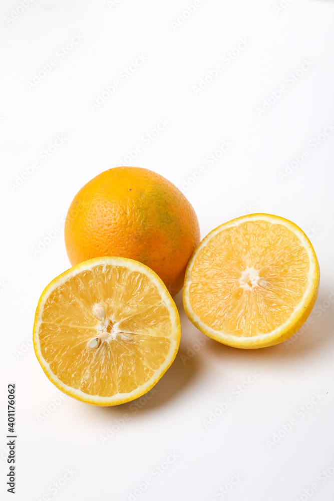 Fresh Orange or mosambi fruit on white background