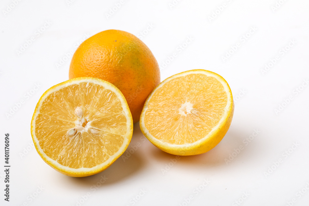 Fresh sweet lemon or mosambi fruit on white background