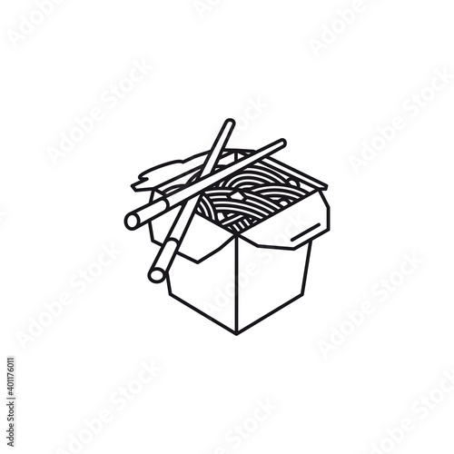 Chinese take-out food box and chopsticks vector line icon for Chop Suey  Day on August 29