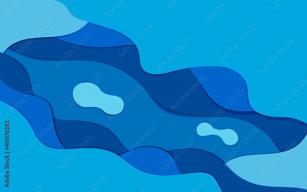 Abstract blue color shades paper cut shapes Vector illustration background design for banner.