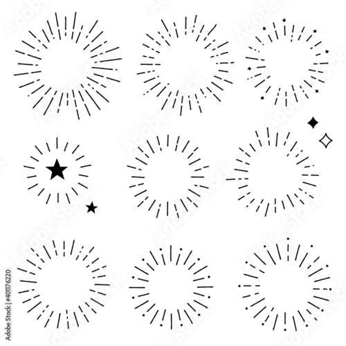 Hand drawn style sunburst frame set, Vector design elements