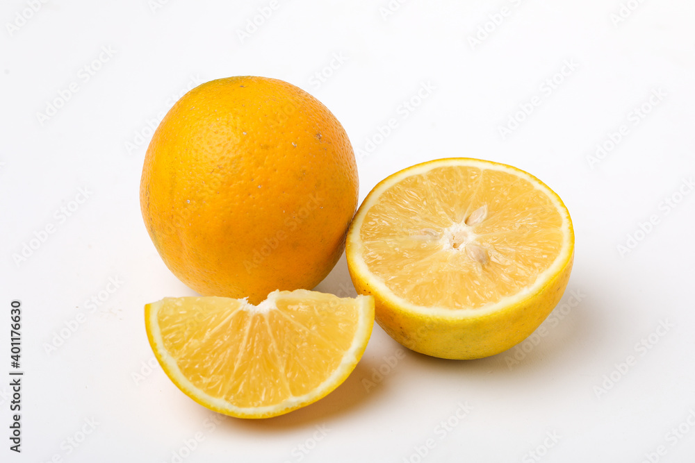 Fresh Half cut sweet lemon or mosambi fruit on white background Fresh Half cut sweet lemon or mosambi fruit on white background
