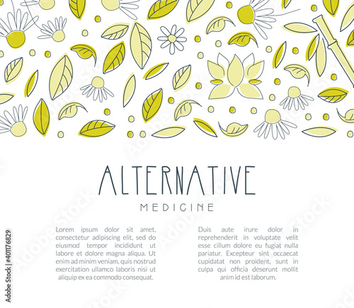 Alternative Medicine Banner with Space for Text, Homeopathy, Naturopathy, Ayurveda, Acupuncture, Holistic Medicine Poster, Flyer, Brochure Template Vector Illustration