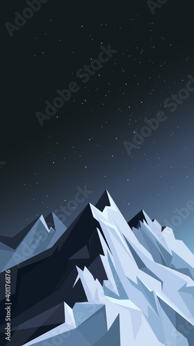 Mountains in moonlight. Natural scenery in vertical orientation.