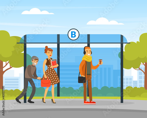 Male Thief Pickpocket Stealing Purse from Woman Handbag at Bus Stop, Burglar Committing Robbery, Criminal Scene Flat Vector Illustration