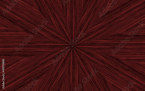 Dark red wood starburst radial marquetry pattern