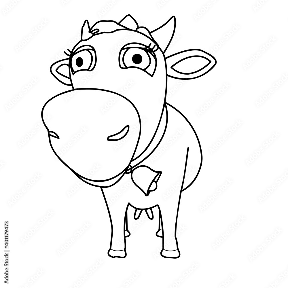 A cow. Contour silhouette of an animal on a white background close-up. Vector illustration.