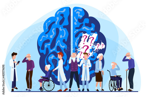 Alzheimer's disease patients concept. Lapse of memory. Medical care is provided to people with brain diseases and memory loss.