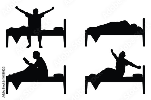 Set of man on bed silhouette vector
